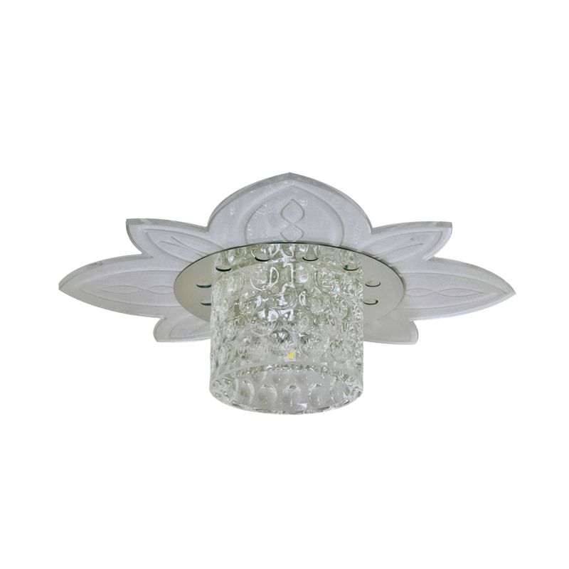Clear Crystal Prism Cylindrical Flush Mount Simple LED Corridor Light Fixture Ceiling with Floral Base
