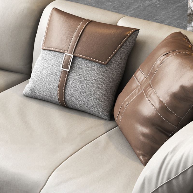 Pillow Top Arm Sofa Modern Leather Sofa with Pillows in Gray and Brown