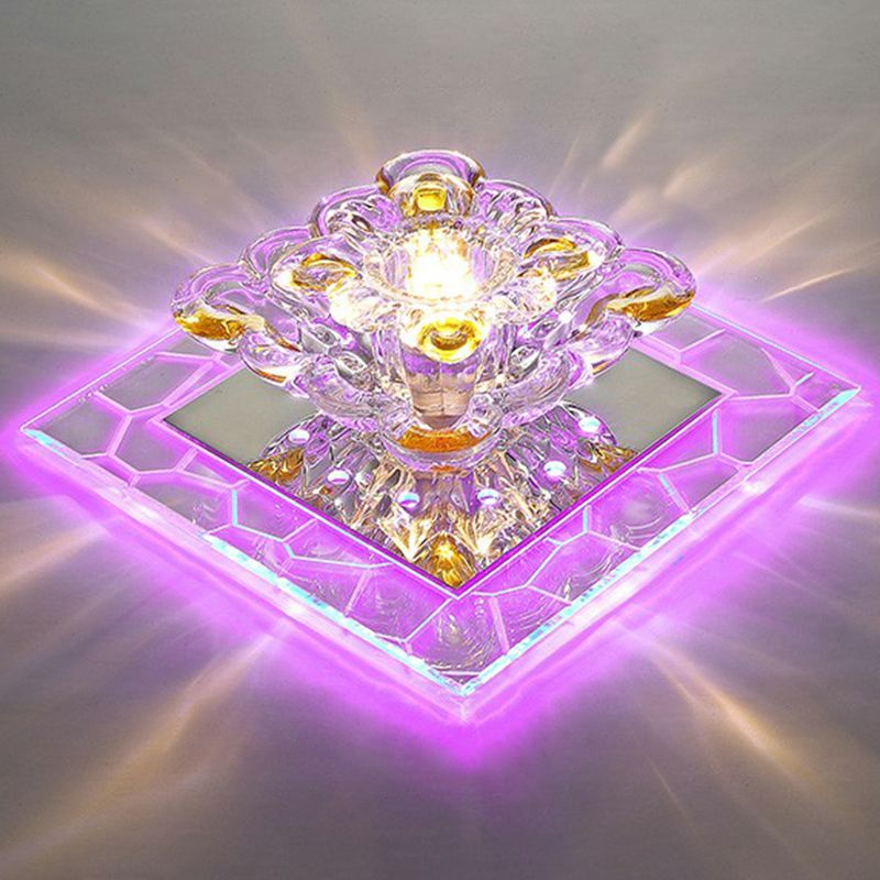 Squared Crystal Flush Mount Lighting Minimalist Clear LED Flush Mount Fixture for Hallway