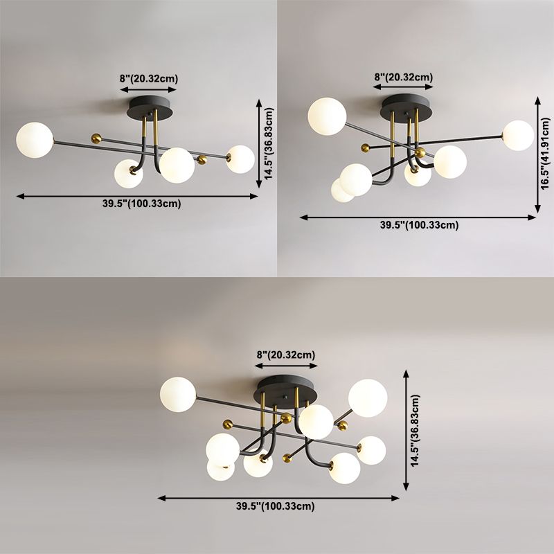 Glass Round Ceiling Light Fixture Modern Style Semi Flush Ceiling Light