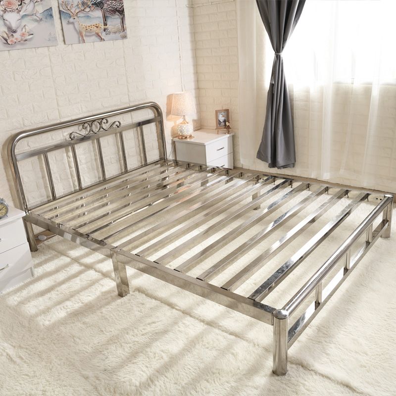 Silver Modern Steel Bed Rectangular Minimalist Bed with Metal Legs
