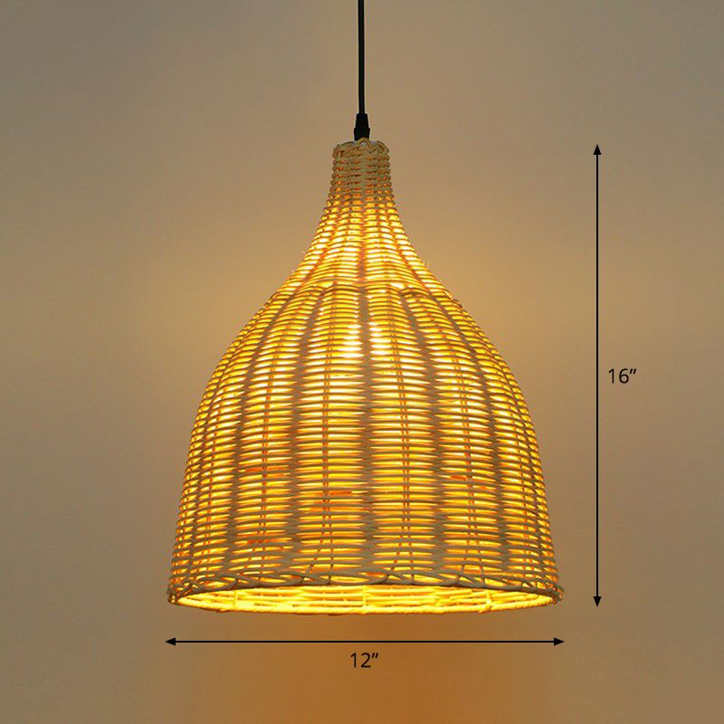 Bell Shade Tea Room Pendant Lighting Bamboo Single-Bulb Asian Ceiling Suspension Lamp in Wood