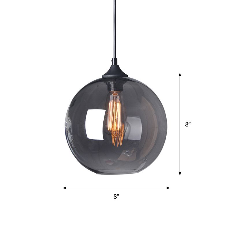 8 "/10"/12 "W Globe Bistro Pendulum Light Industrial Smoke Grigio vetro a sospensione nera a 1 luce Luce a sospensione