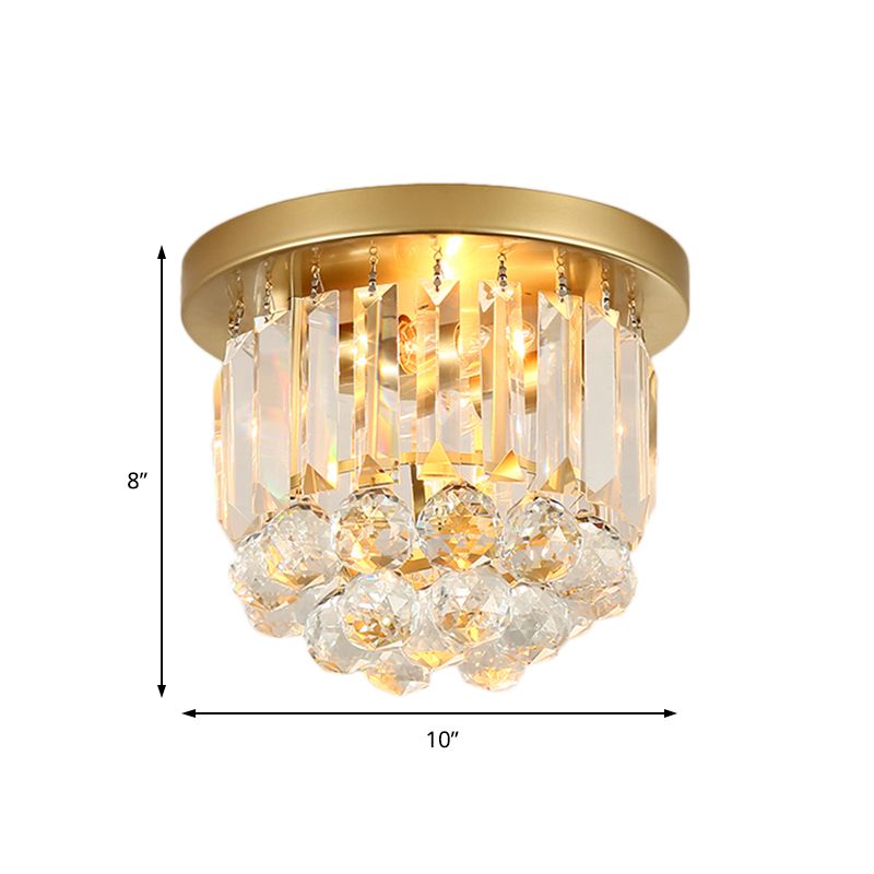 Postmodern Drum Ceiling Light Metal 2 Lights Corridor Flush Mount Light with Crystal Shade