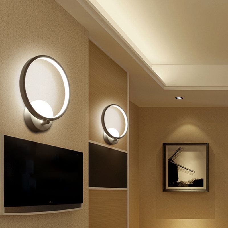 Contemporary LED Sconce Light Fixture Creative Metal Circle Shade Wall Lamp for Bedroom