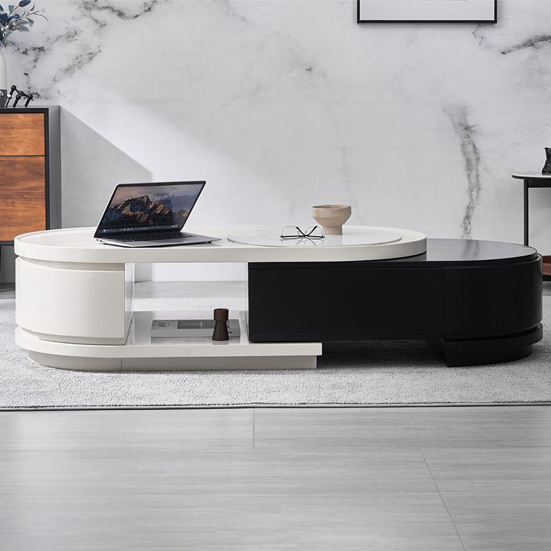 Wood Coffee Cocktail Table Abstract Coffee or End Table with 4 Storage Drawers