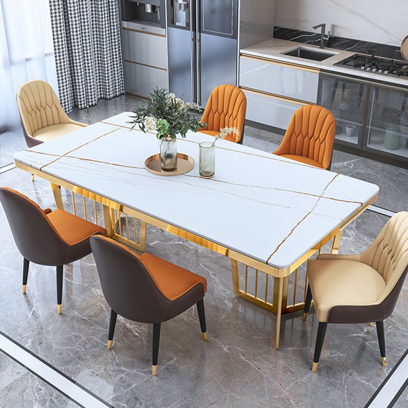Glam Sintered Stone Double Pedestal Table Home Rectangle Dining Table