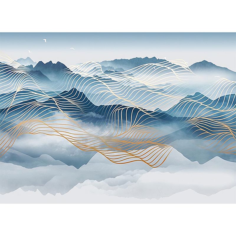 Natural Turquoise Murals with Mountain and Trellis Pattern for Accent Wall, Non-Woven Material