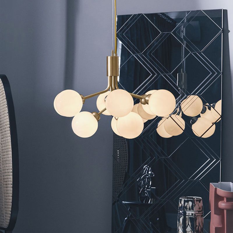 Modern Style Chandelier Light Fixture Globe Shape White Glass Pendant Light
