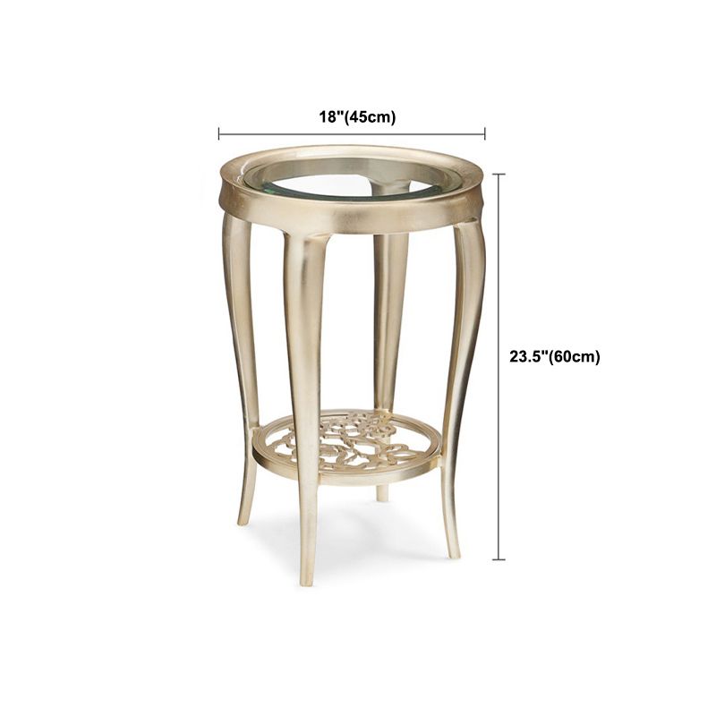 23.6"/17.7"H Modern 4 Legs Steel Base Glass Round Coffee Table with Shelf