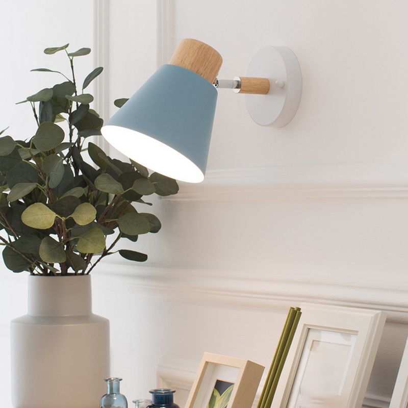 Metal Shaded Wall Light Modernism Wood Lighting for Living Room Foyer