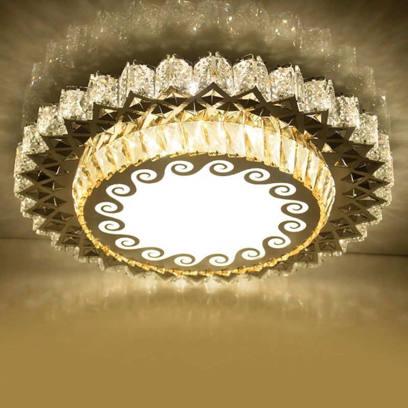 Circulaire Flush Light Artistique K9 Crystal Dining Room LED Flush Ceiling Light Fixture in Stainless-Steel