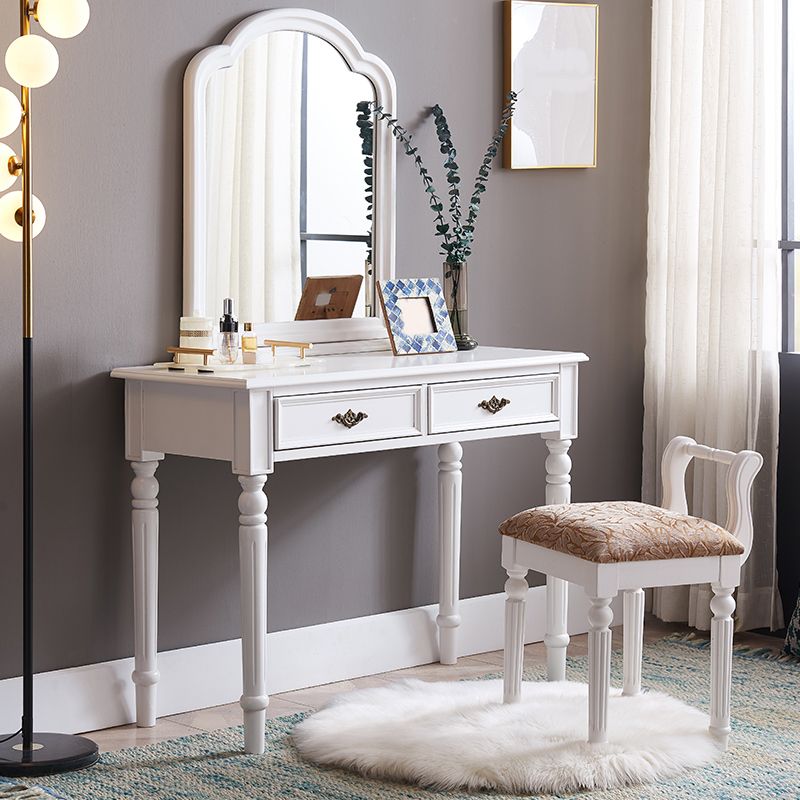 29.9" High 2-Drawer Vanity Makeup Table Set Victorian Wood Dresser in White