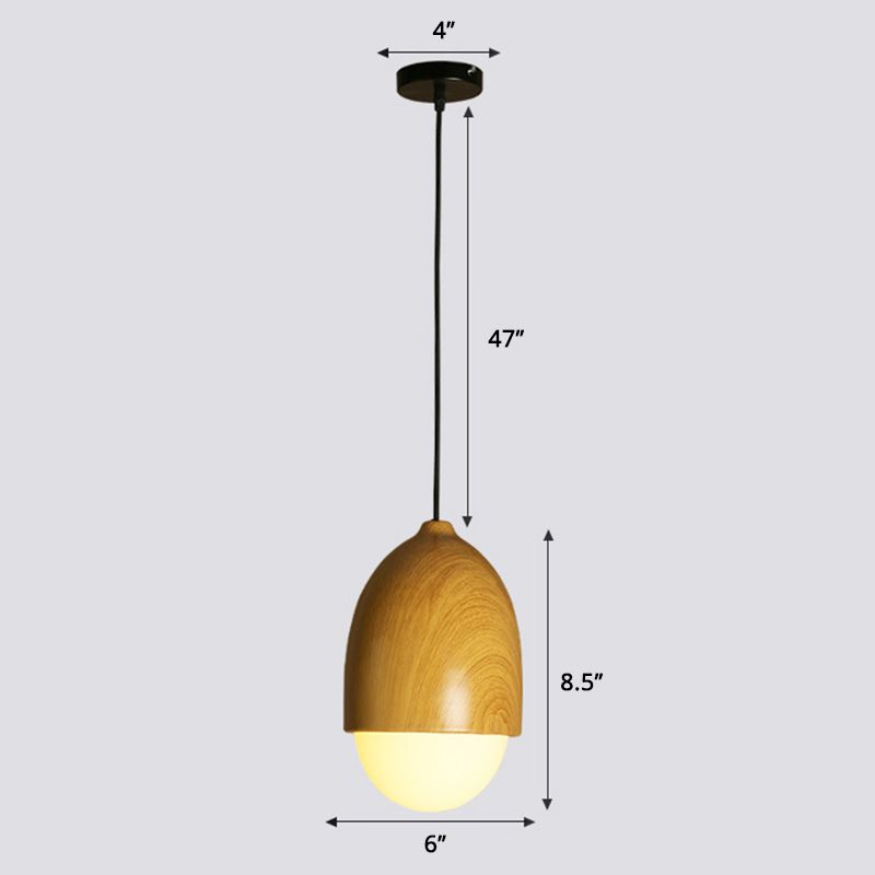 Beige Nut Pendant Light Simple Style 1 Head Wooden Ceiling Hang Lamp for Restaurant