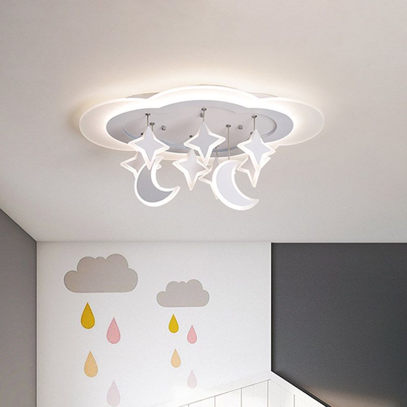 Acryl Trübe LED Flush Deckenleuchte Kinder Weiß Flush Montage Beleuchtung mit Dangling Mond und Stern, Warm/Weißes Licht