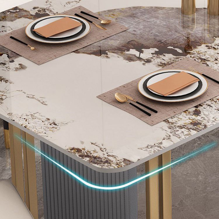 Traditional Luxury Dining Table Sintered Stone Rectangle Table with Gold Frame