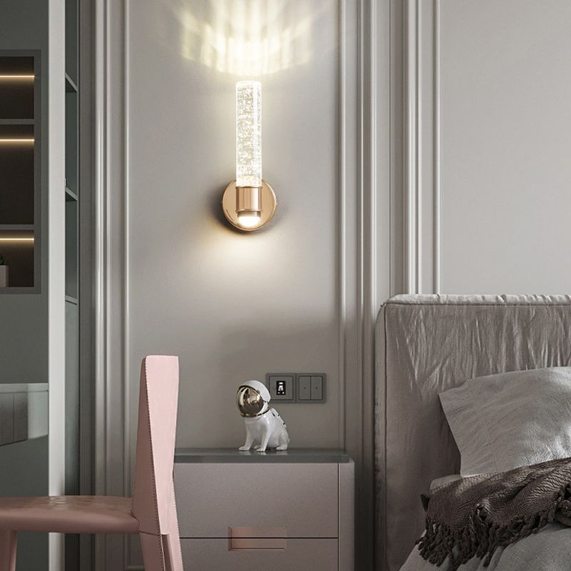 Modern Metal Wall Sconce Cylinder Shape Wall Light with Crystal Shade for Dining Room