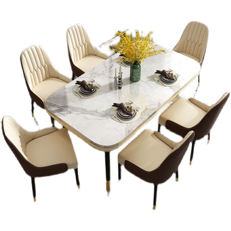 Luxury 1/2/5/7 Pieces Rectangle Dining Set Marble Dining Table with Leather Chairs