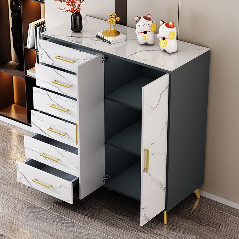 16" Wide Glam Storage Chest Stone Bedroom Chest in White with Drawers
