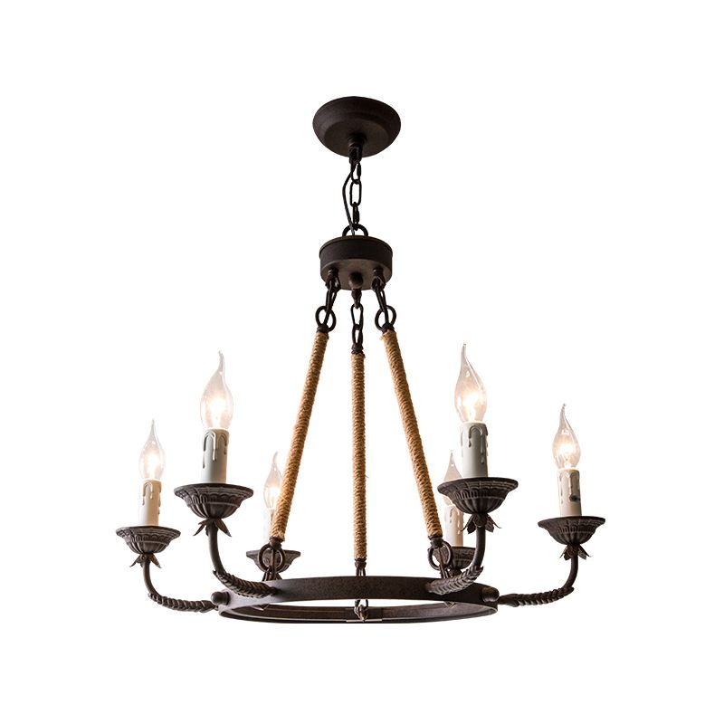 Candélabre salon lustre rétro métallique de la rouille du pendentif éclairage avec corde de chanvre