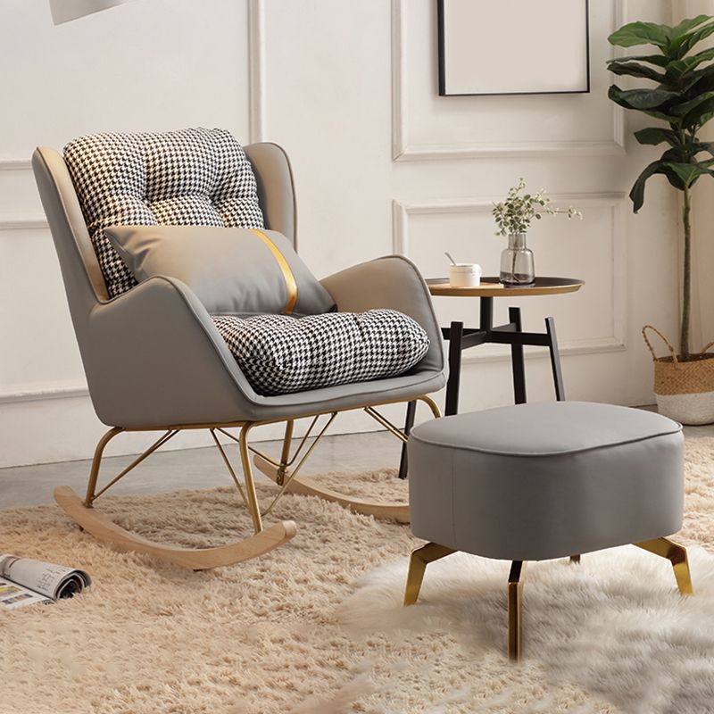 Contemporary Rocking Chair Rubber Wood Frame Wing Chair Back Indoor Rocking Chair