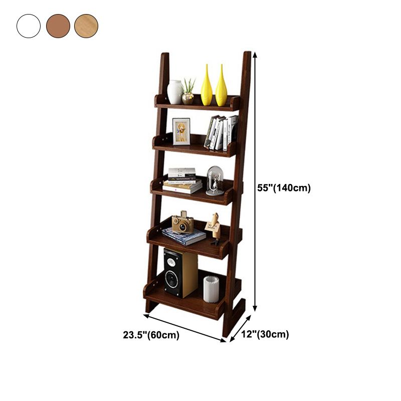Contemporary Style Ladder Bookcase Wooden Vertical Book Shelf