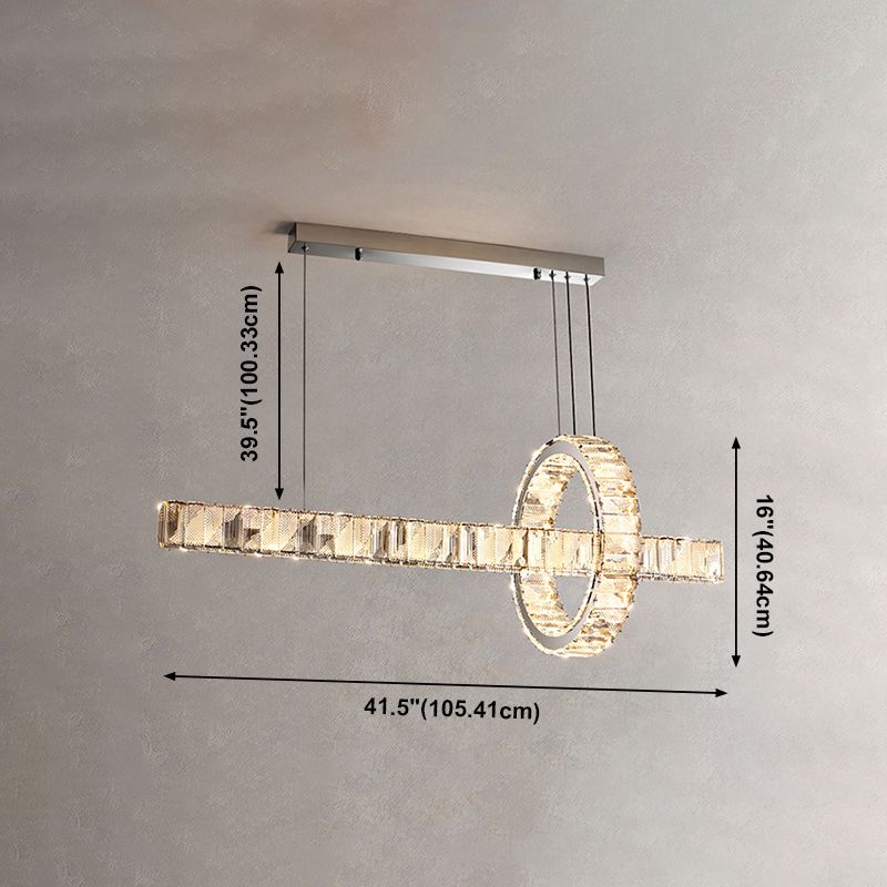 2 Light Linear Island Lights Modernism Crystal Island Light Fixtures in Silver Finish