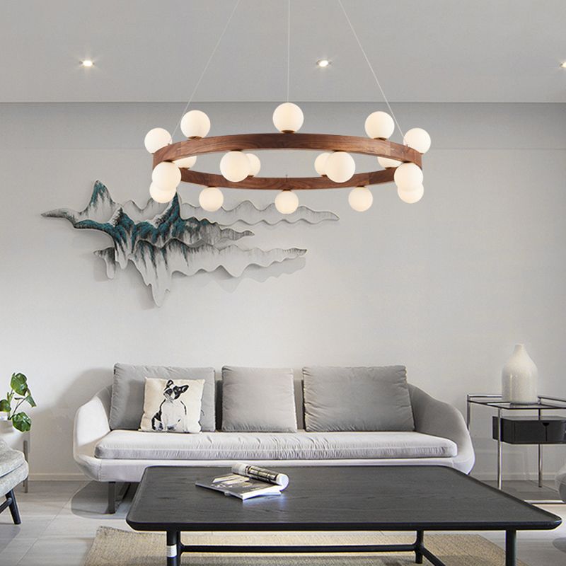 Nordic Minimalist Circular Chandelier Lamp Wood Hanging Pendant Lights for Restaurant