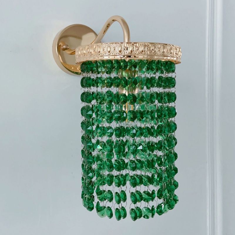 Half Cylinder Shade Crystal Wall Sconce Modern 1 Light Wall Mount Light Fixture in Green
