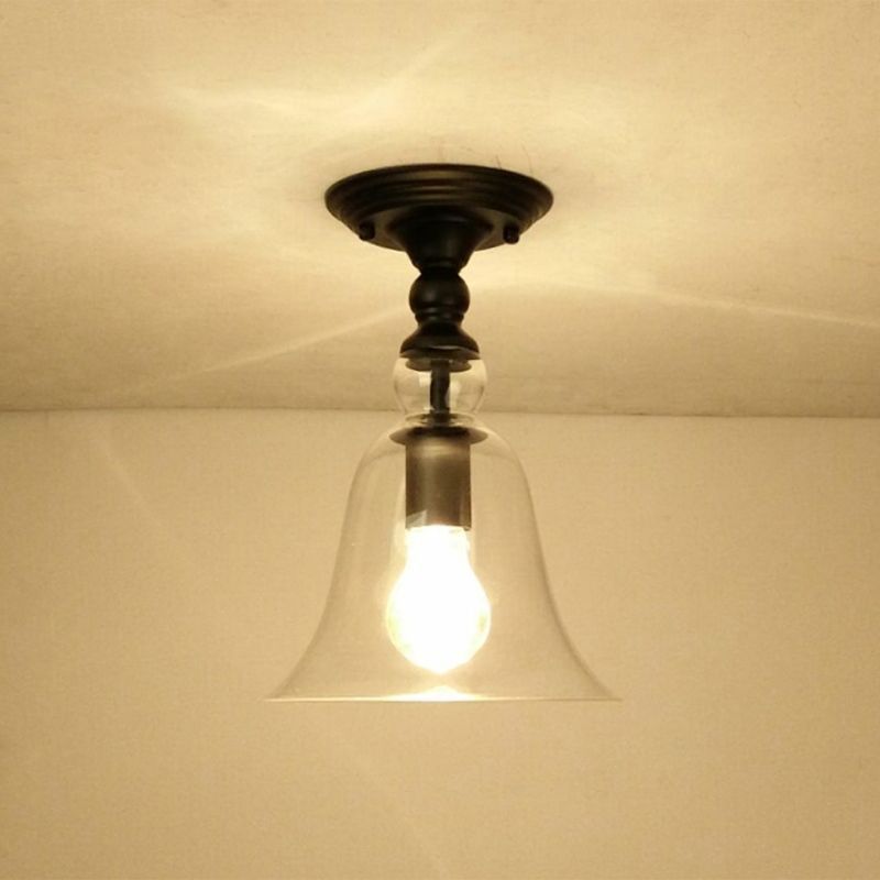 Geometry Corridor Semi Mount Lighting Farmhouse Clear Glass 1 Bulb Brass Close to Ceiling Lamp