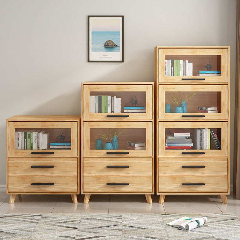 Rectangle Contemporary Natural Cabinet with Glass Doors and Drawers