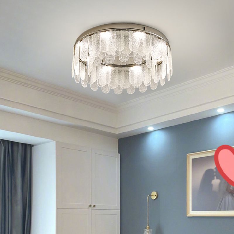 Round Shape Ceiling Lamp Modern Stainless Steel Flush Mount with Glass Lampshade for Room