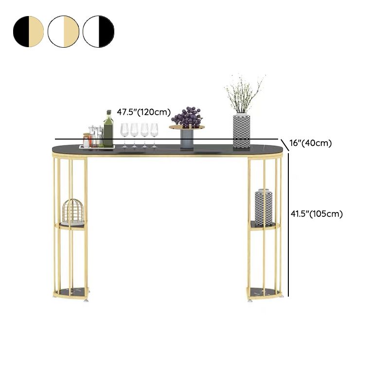 Glam Sintered Stone Bistro Bar Table Oval Metal Base Bar Table with Storage