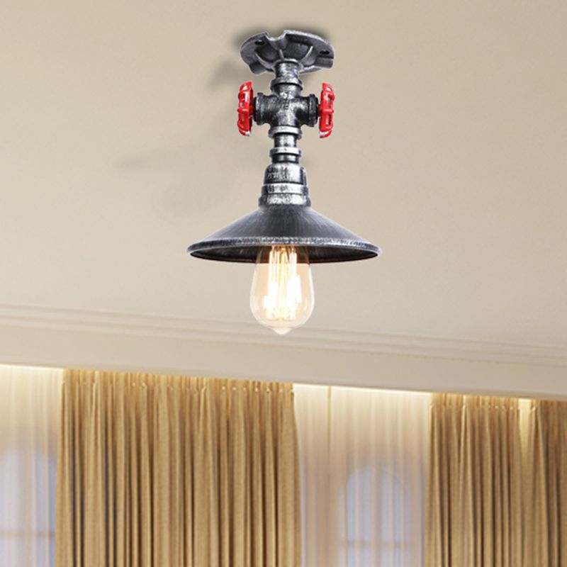 Cono cono semi-flush soffitto leggero soppalco industriale 1 lampada da soffitto camera da letto leggera con valvola del rubinetto rosso in nero/bronzo