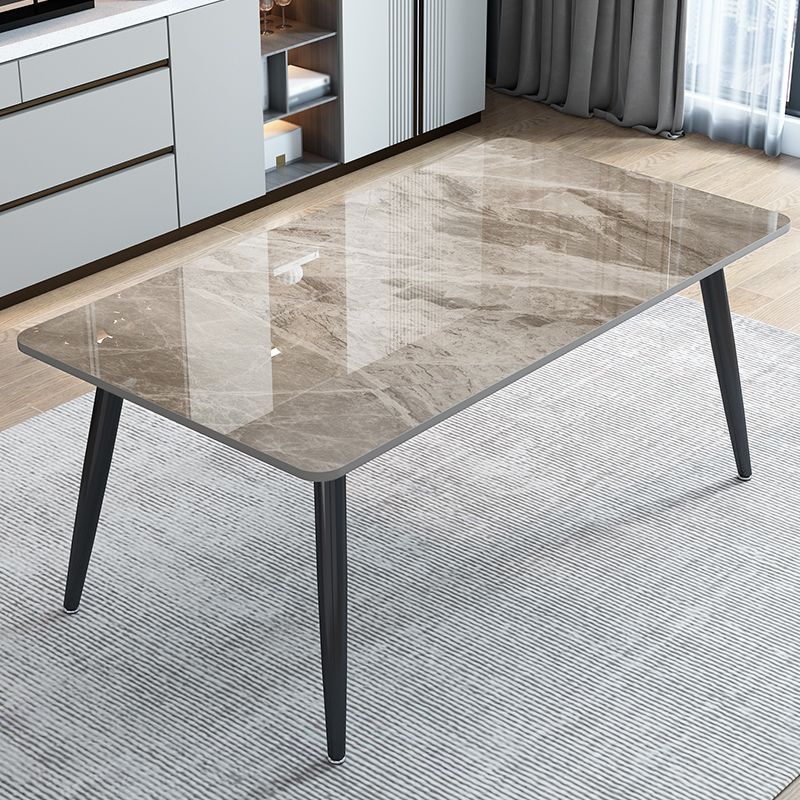 Stone Rectangle Dining Table Modern Metal Black Frame Tripod Dining Table