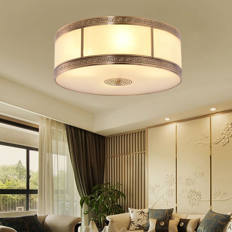 Traditional Copper Flush Ceiling Light Bedroom Flush Mount Lamp with Glass Shade