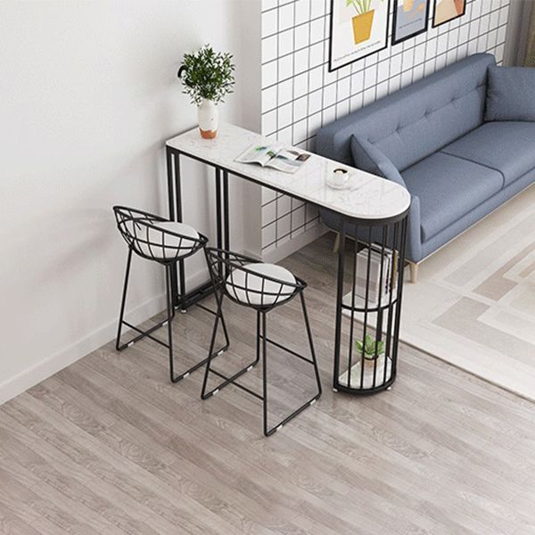 White Marble Bar Dining Table Glam Double Pedestal Bar Height Table