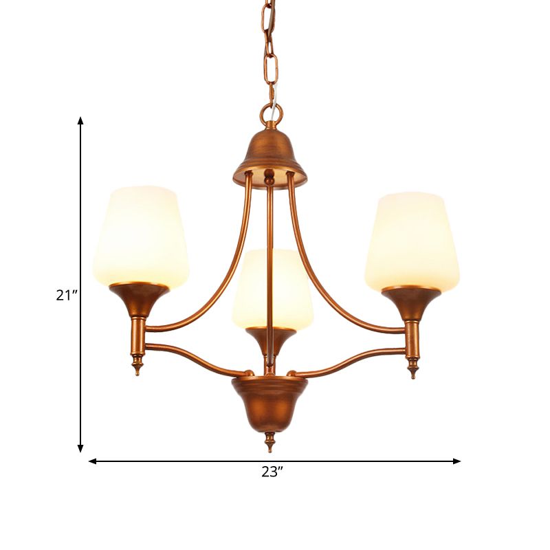 Opal Glass Bronze Chandelier Lighting Tapered 3/5/6 Bulbs Countryside Hanging Pendant for Bedroom
