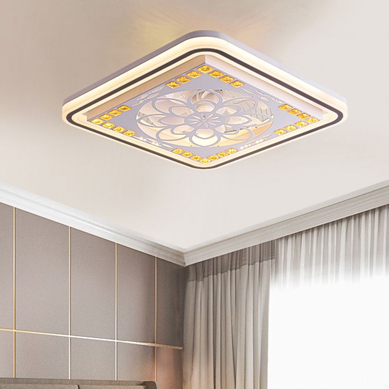 7 Blades LED Square Semi Flush Light Moderne weiße Kristallblöcke Anhängerlüfter, 21,5 "breit