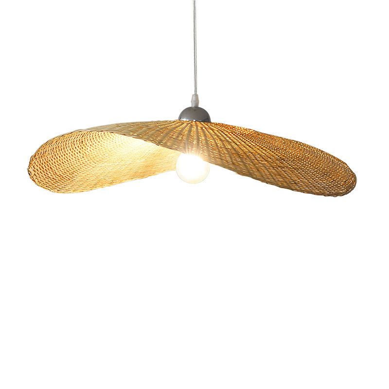 Asia Hat Hanging Light Fixture Bamboo Living Room Suspension Pendant Light in Beige