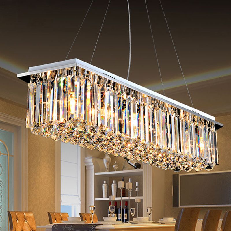 Rectangle Restaurant Ceiling Pendant Contemporary Crystal 4/5/6 Lights Stainless Steel Island Lamp