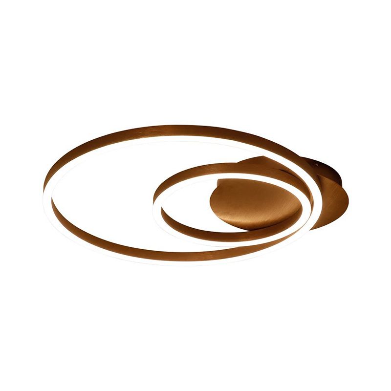Metallic Dual-Ring Ceiling Light Modern 16"/19.5"/23.5" Dia LED Coffee Flush Mounted Lamp in Warm/White Light for Living Room