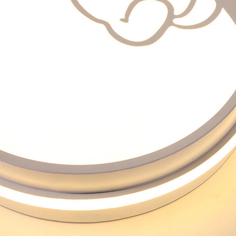 Lovely Circle LED Flush Ceiling Light with Moon & Rabbit Metal Whit Ceiling Lamp for Kindergarten