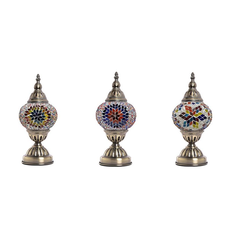 Lampada da tavolo con paralume in vetro stile asiatico, lampada da tavolo a mosaico turco