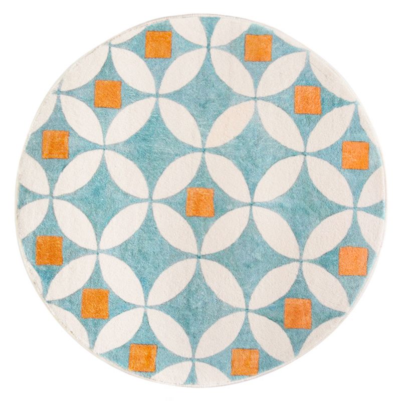 Contemporary Geometric Rug Green Polyester Indoor Carpet Washable Area Rug for Home Decor