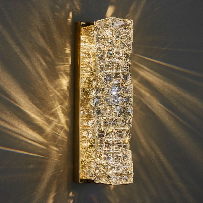 Metal and Crystal Wall Mounted Fixture in Clear LED Post Modern Cylinder Wall Lighting