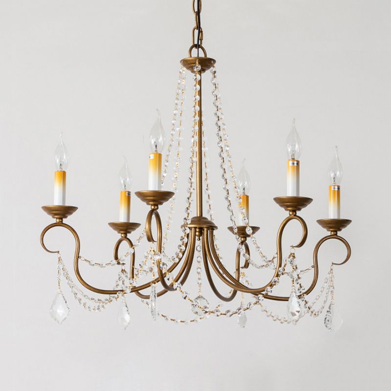 Candelabra Bedroom Chandelier Pendant Light Rustic Crystal 6/9 Lights Brass Down Lighting