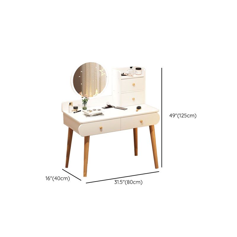Contemporary White Vanity Dressing Table with Mirror in Solid Wood