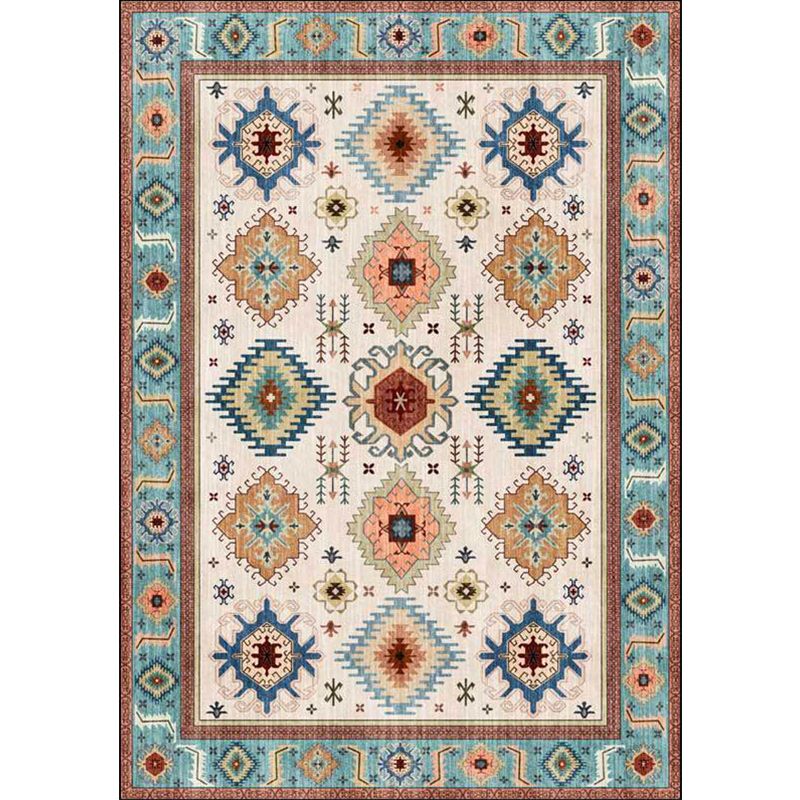 Vintage Tribal Print Rug Light Blue Americana Rug Polyester Machine Washable Anti-Slip Backing Carpet for Bedroom
