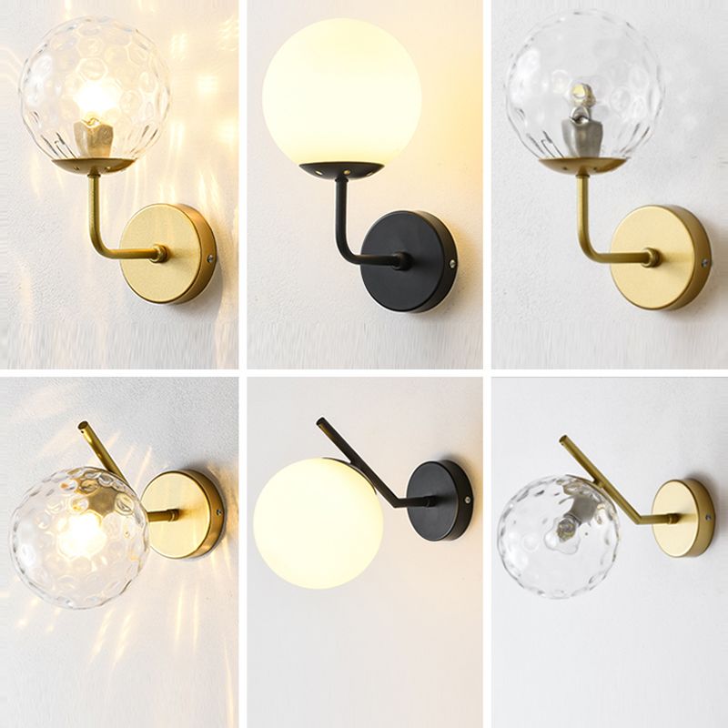 Modern Spherical Glass Wall Light Fixture 1-Bulb Bedroom Wall Sconce Light